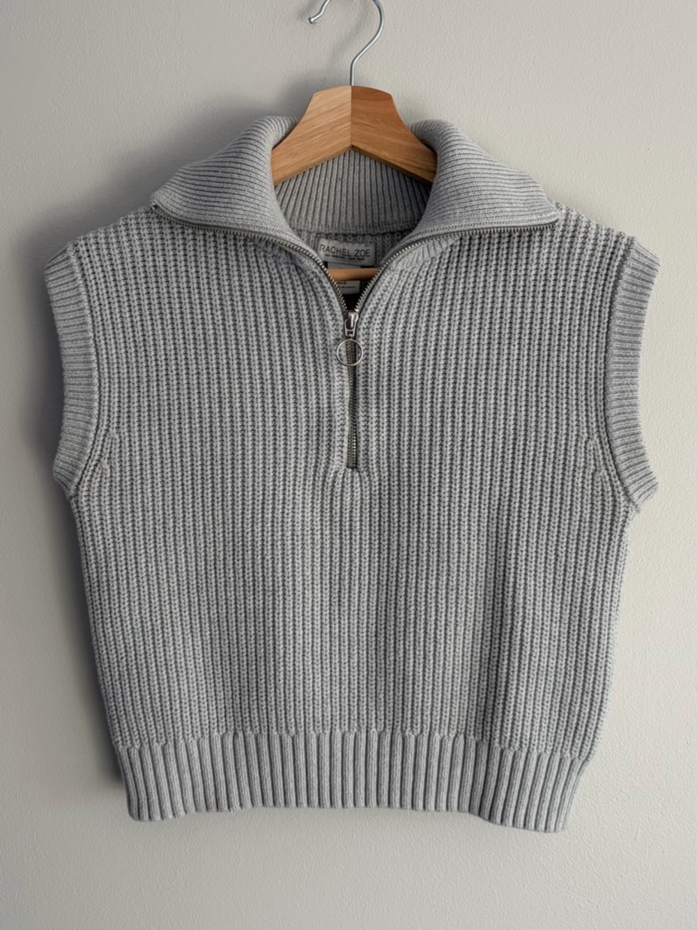 Rachel Zoe Light Gray Ribbed Half-Zip Sweater Vest